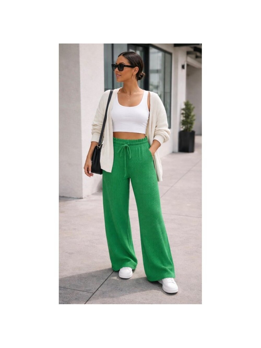 LESET Kelly Green Rio Cotton Blend Knit Wide Leg Drawstring Pants Size XS